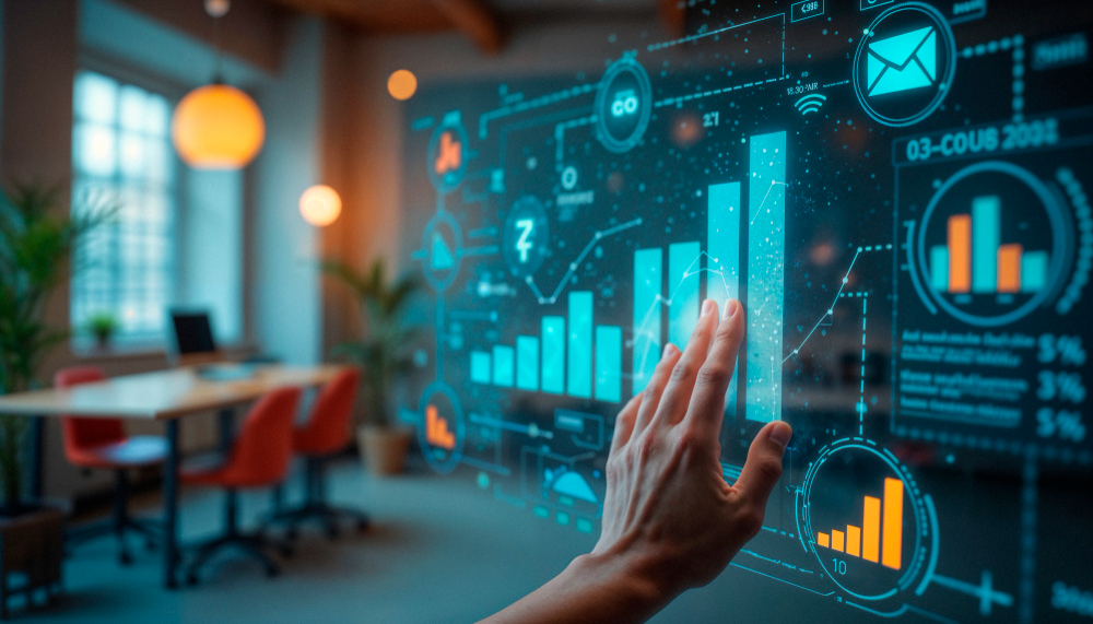 painel de led futurista com graficos
