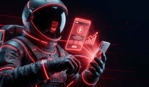 astronauta olhando um site no celular