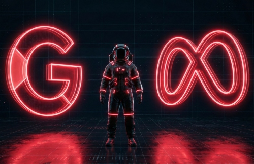 astronauta com uma letra G na esquerda e um símbolo do infinito a direita