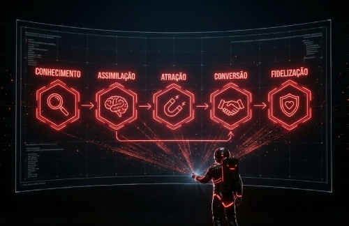 astronauta olhando para um holograma com a metodologia Blend Ideas